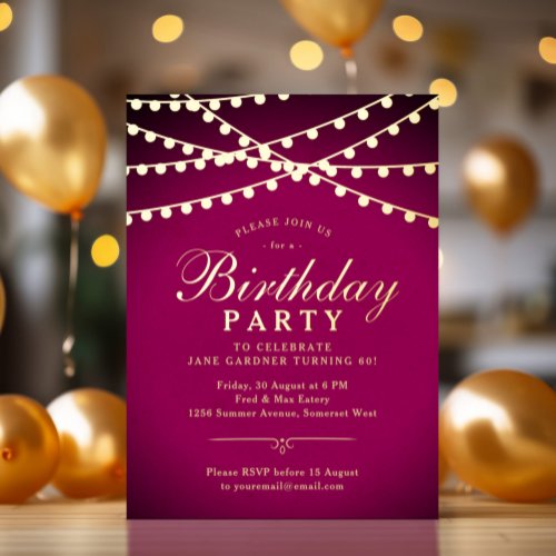 Classy Elegant String Lights 60th Birthday Party Foil Invitation Postcard