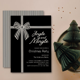 Classy Elegant Striped Bow Christmas Party Invitation