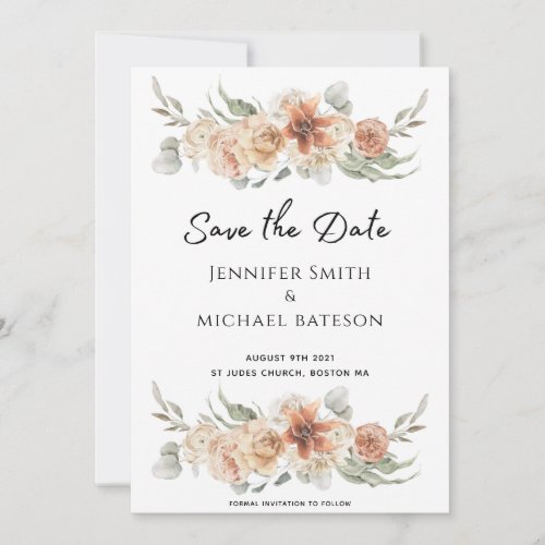 classy elegant summer peach pink flowers non photo save the date