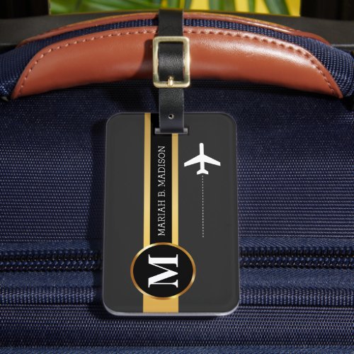 Classy Elegant Traveler Gold Metal monogram Name  Luggage Tag