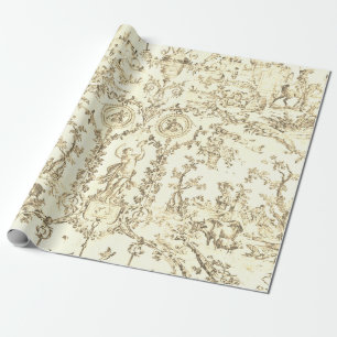Classy Elegant Vintage Beige French Country Toile Wrapping Paper