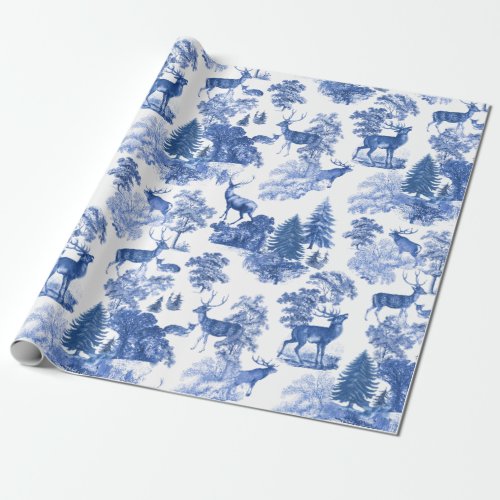 Classy Elegant Vintage Blue Deer in Woodland Wrapping Paper