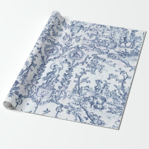 Classy Elegant Vintage Blue French Country Toile Wrapping Paper
