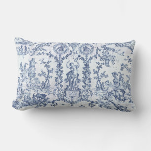 Classy Elegant Vintage Blue White Country Toile Lumbar Pillow
