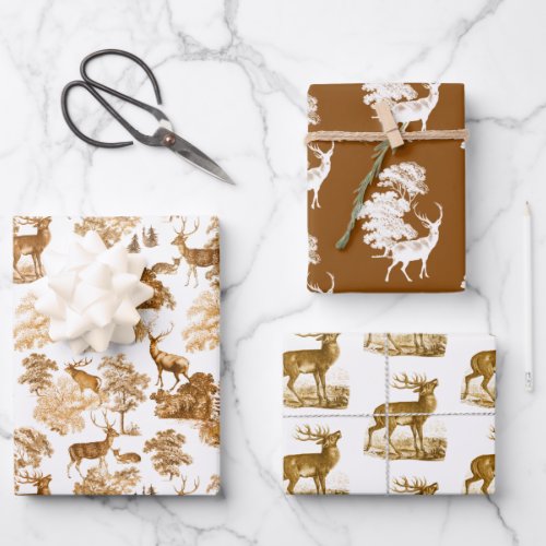 Classy Elegant Vintage Brown Toile Deer Woodland Wrapping Paper Sheets