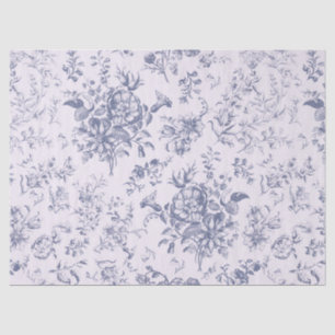 Classy Elegant Vintage Dusty Blue Floral Toile Tissue Paper