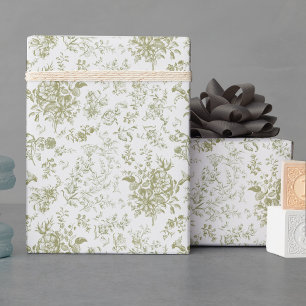 Classy Elegant Vintage Gold Beige Floral Toile Wrapping Paper