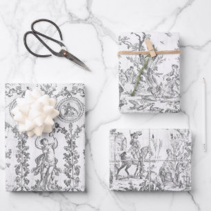 Classy Elegant Vintage Gray French Country Toile Wrapping Paper Sheets