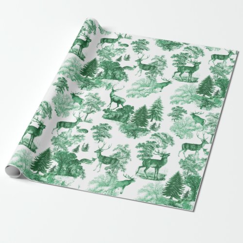 Classy Elegant Vintage Green Deer in Woodland Wrapping Paper
