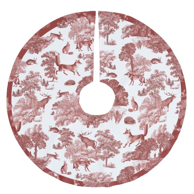 Classy Elegant Vintage Red Fox Woodland Brushed Polyester Tree Skirt (Front)