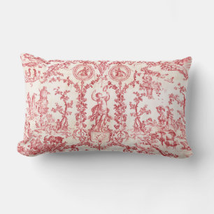 Classy Elegant Vintage Red White Country Toile Lumbar Pillow