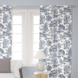 Classy Elegant Vintage Rustic Blue Horse Toile Blackout Curtains
