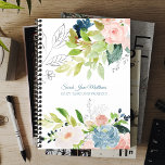 Classy elegant watercolor floral feminine business planner<br><div class="desc">Chic watercolor floral business or personal activities planner featuring bouquets of slate blue and blush pink peony roses with green leaves and foliage and an elegant calligraphy script. Easy to personalize with your details on front and backside! This planner is suitable for florists, landscapers, garden designers, interior decorators, boutique owners,...</div>