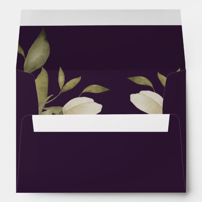 Classy elegant watercolor foliage modern purple envelope (Back (Bottom))