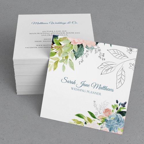 Classy elegant watercolor foliage wedding planner square business card