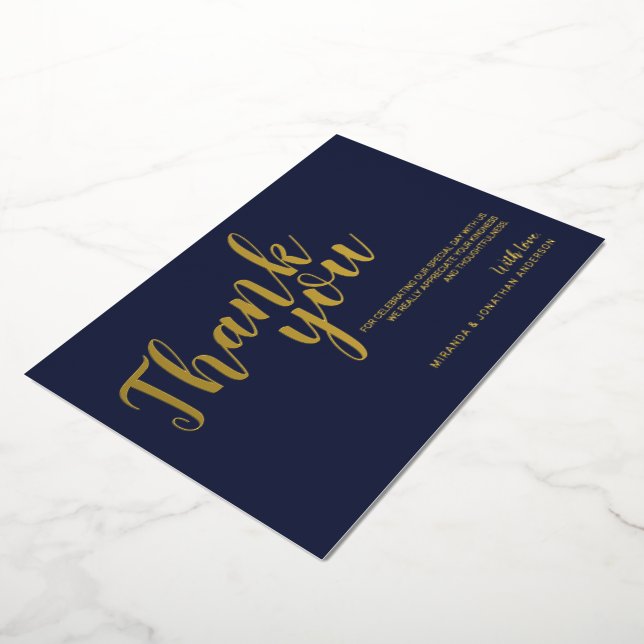 Classy Elegant Wedding Thank You Navy and Gold Foil Invitation (Rotated)