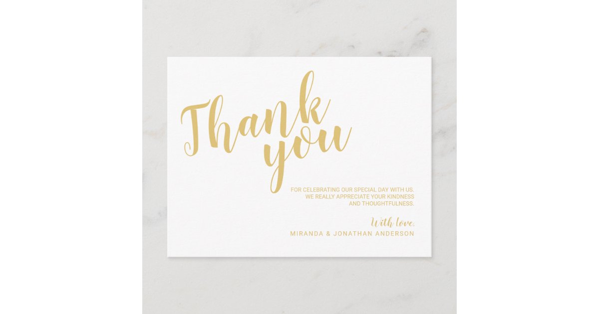 Classy Elegant White and Gold Wedding Thank You Postcard | Zazzle