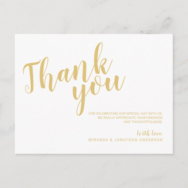 Classy Elegant White and Gold Wedding Thank You Postcard (Front)