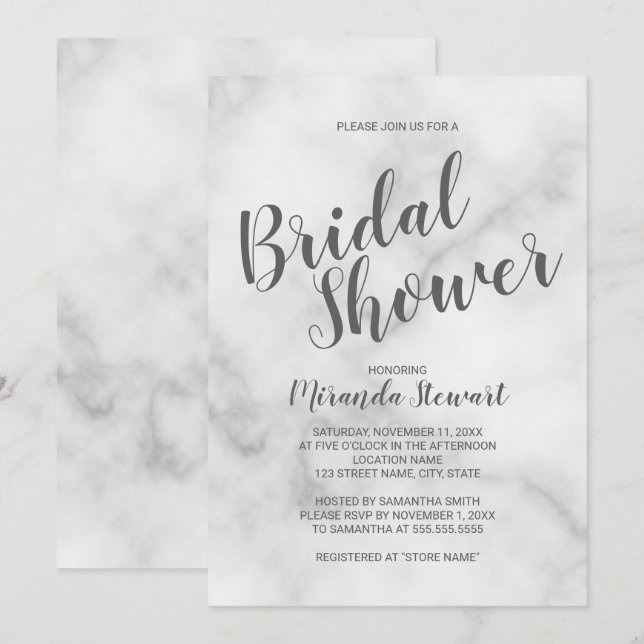 Classy Elegant White Marble Bridal Shower Invitation (Front/Back)