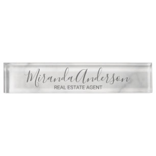 Classy Elegant White Marble Desk Name Plate
