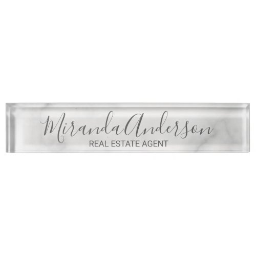 Classy Elegant White Marble Desk Name Plate