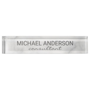Classy Elegant White Marble Desk Name Plate