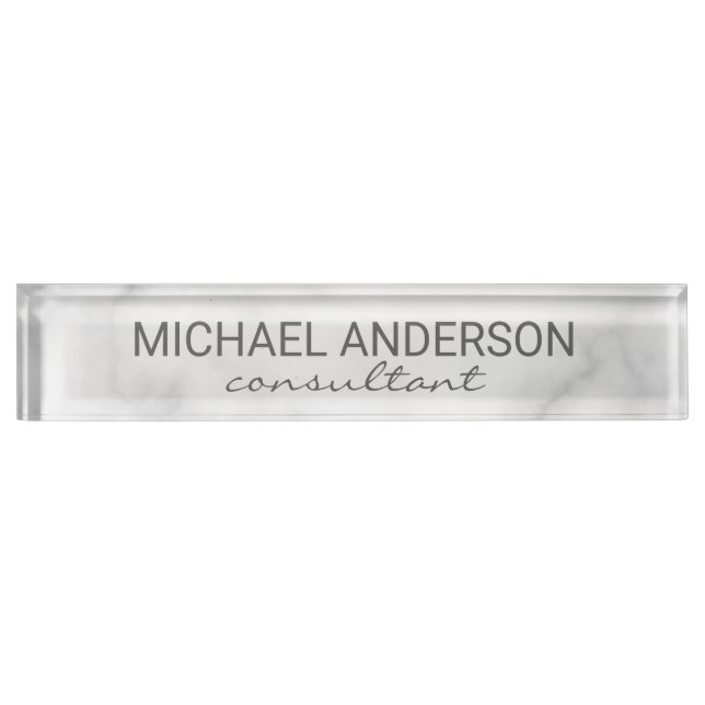 Classy Elegant White Marble Desk Name Plate (Front)