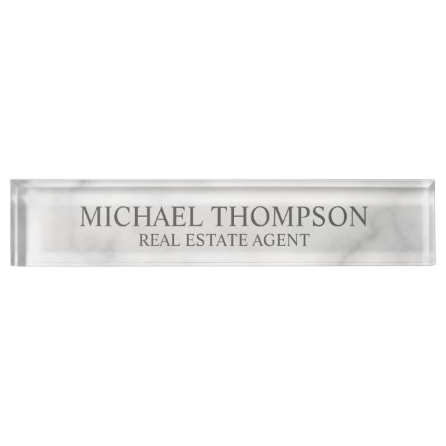 Classy Elegant White Marble Nameplate (Front)