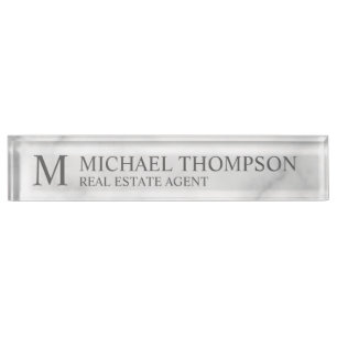 Classy Elegant White Marble Nameplate
