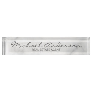 Classy Elegant White Marble Nameplate