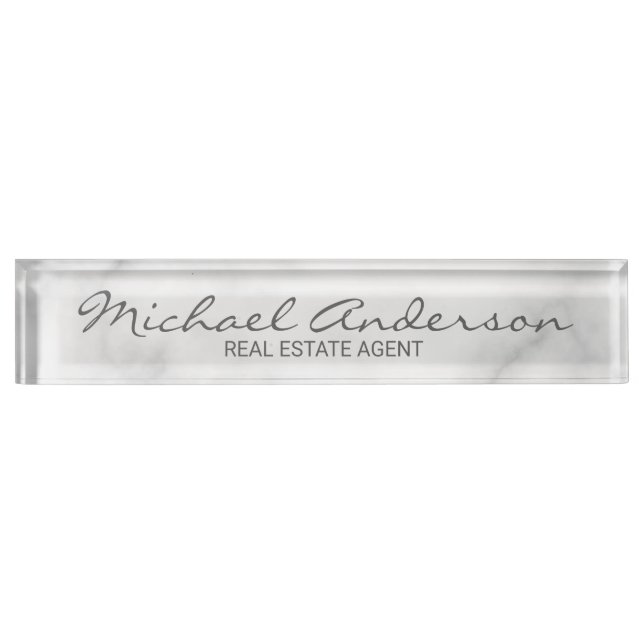 Classy Elegant White Marble Nameplate (Front)