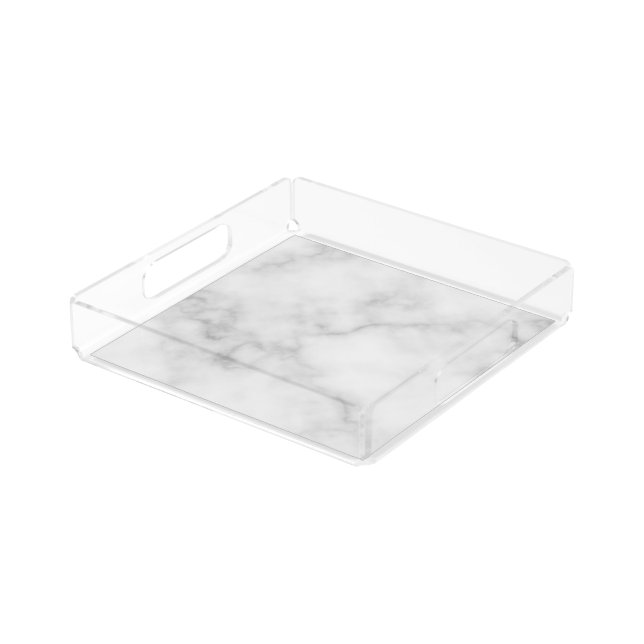 Classy Elegant White Marble Pattern Acrylic Tray (Angled)