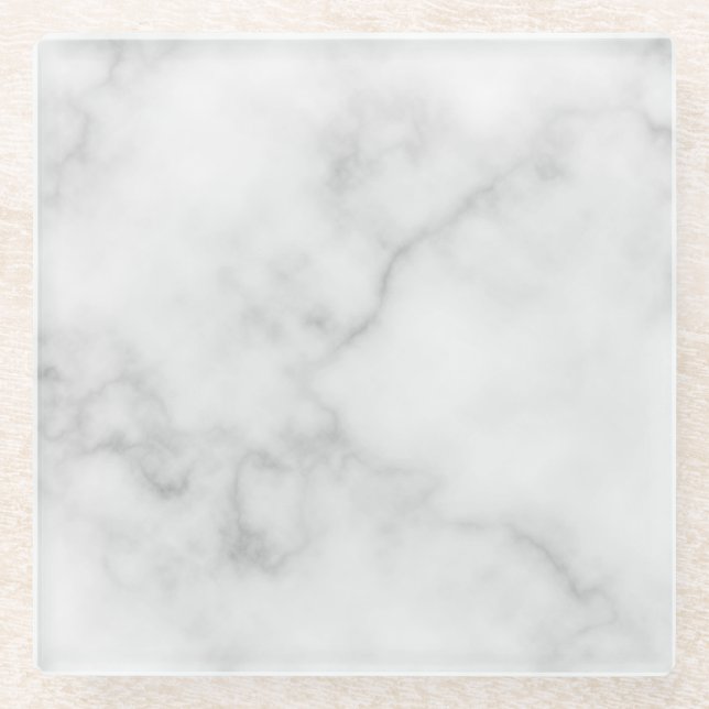 Classy Elegant White Marble Pattern Glass Coaster (Front)