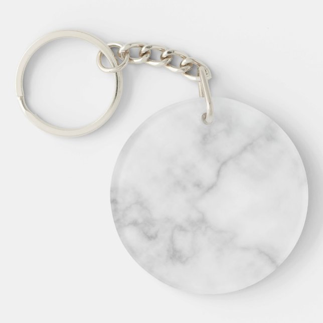 Classy Elegant White Marble Pattern Keychain (Front)