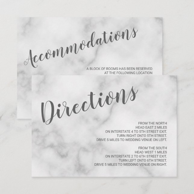 Classy Elegant White Marble Wedding Details Invitation (Front/Back)