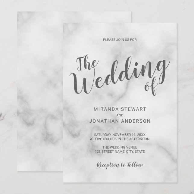 Classy Elegant White Marble Wedding Invitation (Front/Back)
