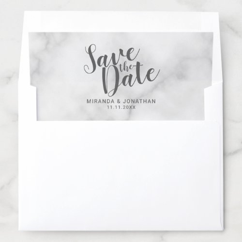 Classy Elegant White Marble Wedding Save the Date Envelope Liner