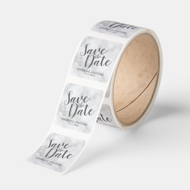 Classy Elegant White Marble Wedding Save the Date Square Sticker (Roll)