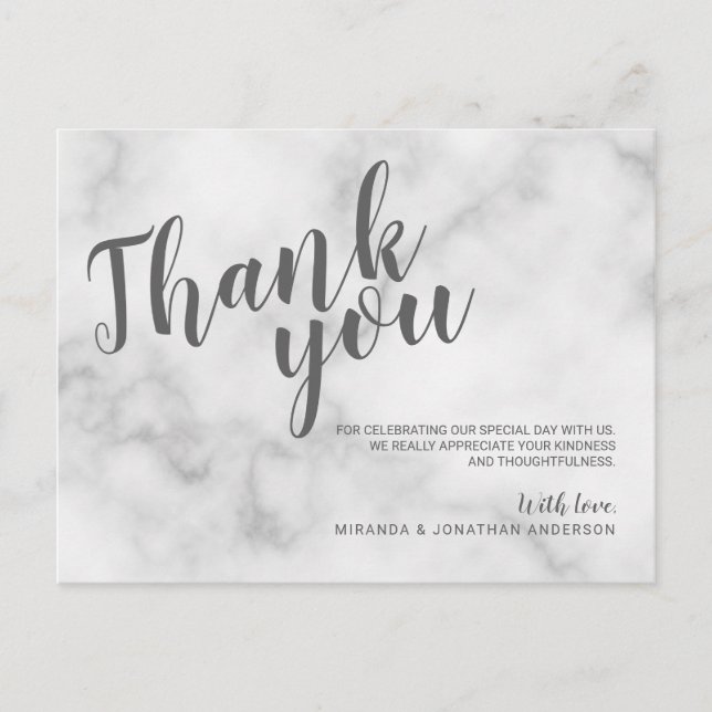 Classy Elegant White Marble Wedding Thank You Postcard (Front)