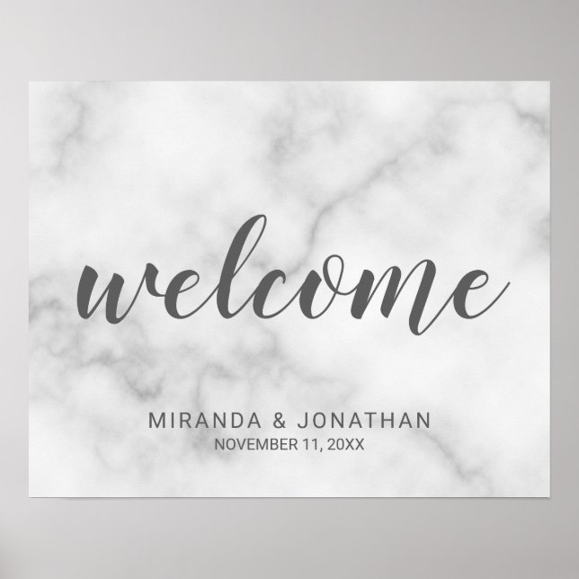 Classy Elegant White Marble Wedding Welcome Sign (Front)