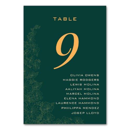 Classy Emerald Green Floral Pattern Names  Table Number