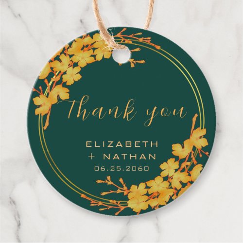 Classy Emerald Green Gold Floral Thank you Favor Tags