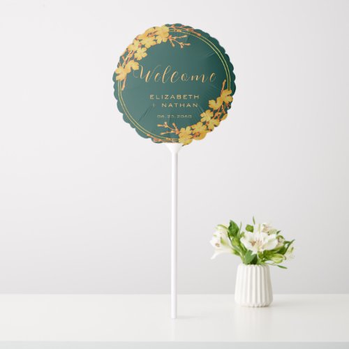 Classy Emerald Green Gold Floral Welcome Balloon
