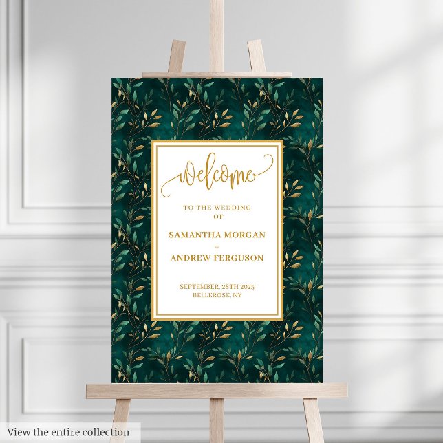 Classy Emerald Green Gold Wedding Welcome Sign (Classy Emerald Green Gold Wedding Welcome Sign)