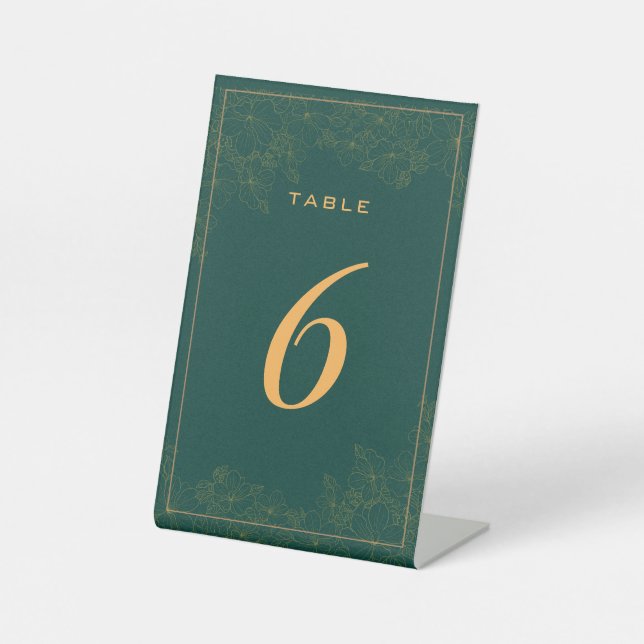Classy Emerald Green Subtle Pattern Table Number Pedestal Sign (Front)