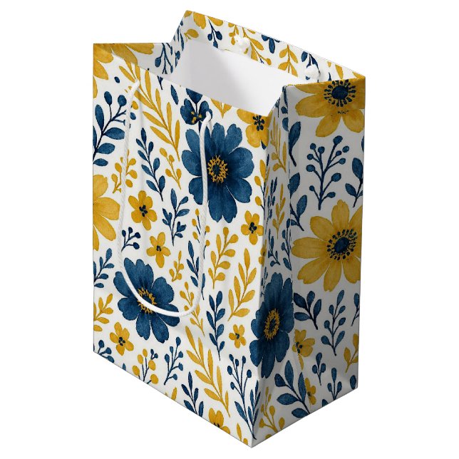 Classy Ethnic Mediterranean Floral Art Pattern Medium Gift Bag (Front Angled)