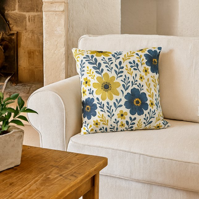 Classy Ethnic Mediterranean Floral Art Pattern Throw Pillow (Creator Uploaded)