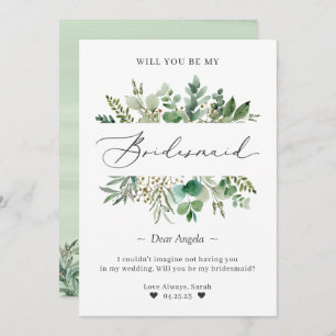 Classy Eucalyptus Leaves Be My Bridesmaid Proposal Invitation