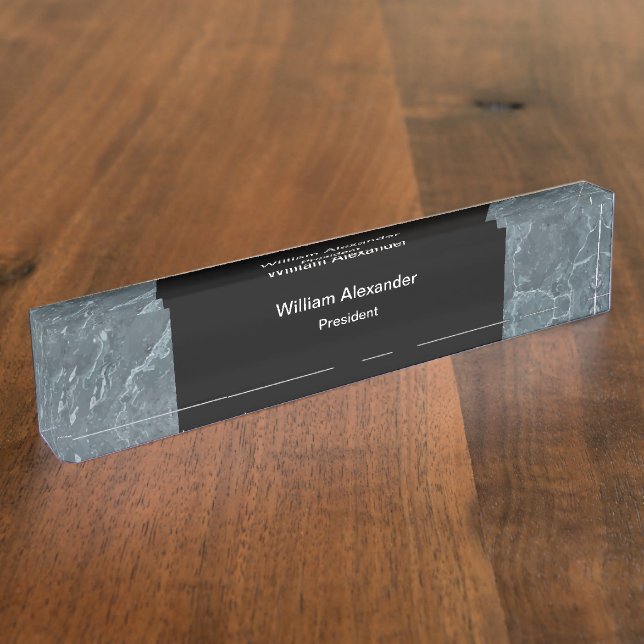 Classy Executive Monogram Stone Look Desk Name Plate (Side)