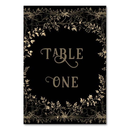 Classy Exquisite Gold Floral on Black  Table Number